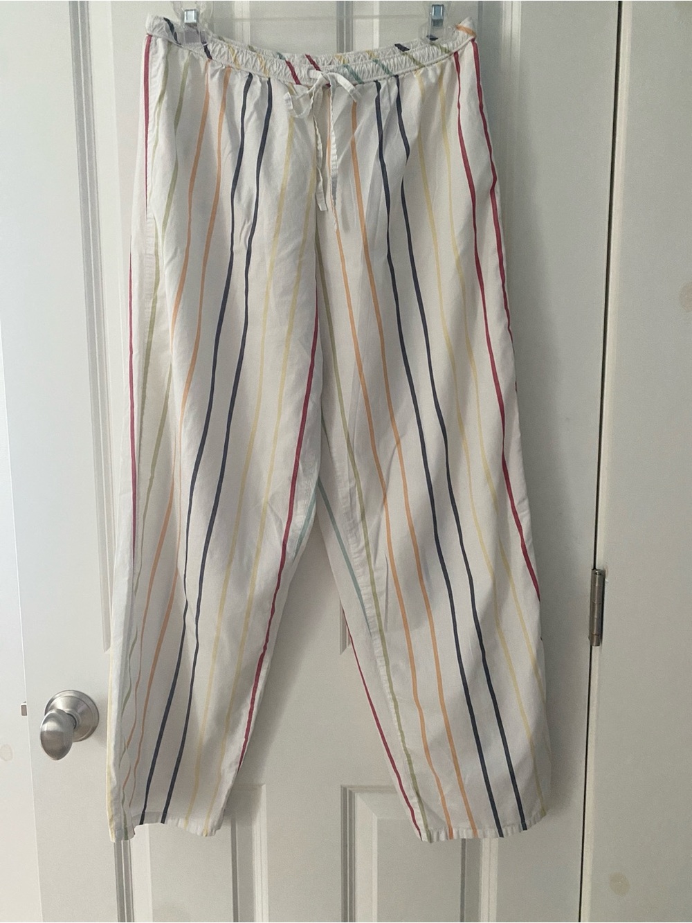 American Eagle Outfitters Cotton White Pajama Pants w/ Stripes, Womens Small